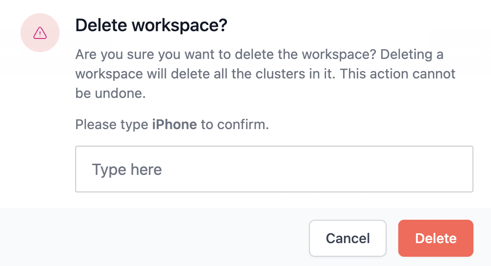Delete Workspace Confirmation